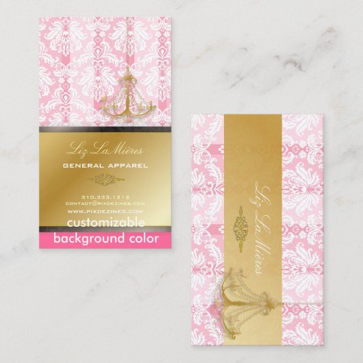 PixDezinesシャンデリア+ダマスク/暗い赤紫色+金ゴールドレース 名刺 (正面/裏面)