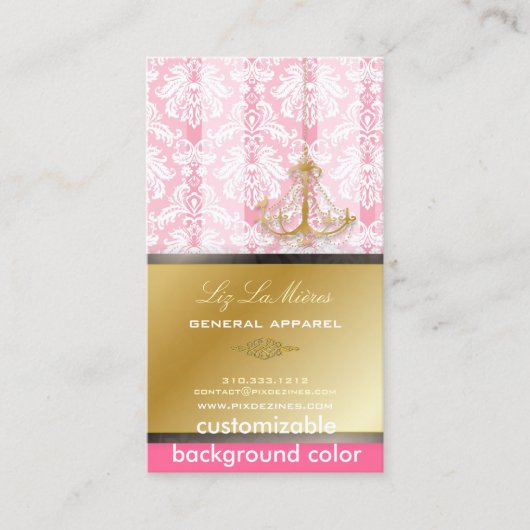 PixDezinesシャンデリア+ダマスク/暗い赤紫色+金ゴールドレース 名刺 (正面)