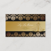 PixDezinesシャンデリア+ダマスク/黒+金ゴールドレース 名刺 (裏面)