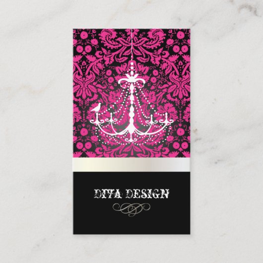 PixDezinesシャンデリア+レースダマスク/パール+ホワイト 名刺 (正面)