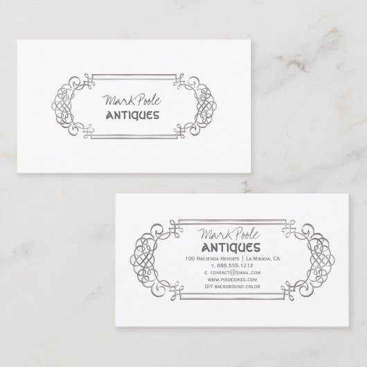 PixDezinesシルバーフェイクアンティークスクロール/ディービーカラー 名刺 (正面/裏面)