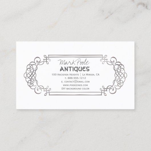 PixDezinesシルバーフェイクアンティークスクロール/ディービーカラー 名刺 (裏面)