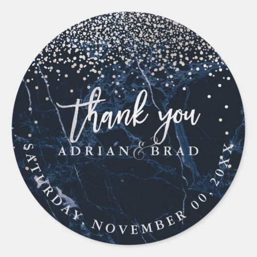 PixDezinesシルバーフェイク紙吹雪/ブルーマーブル ラウンドシール (正面)