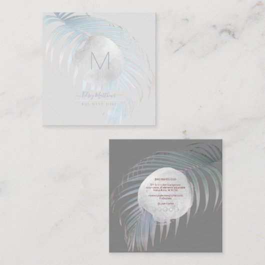 PixDezinesシルバーブルーパーム スクエア名刺 (正面/裏面)