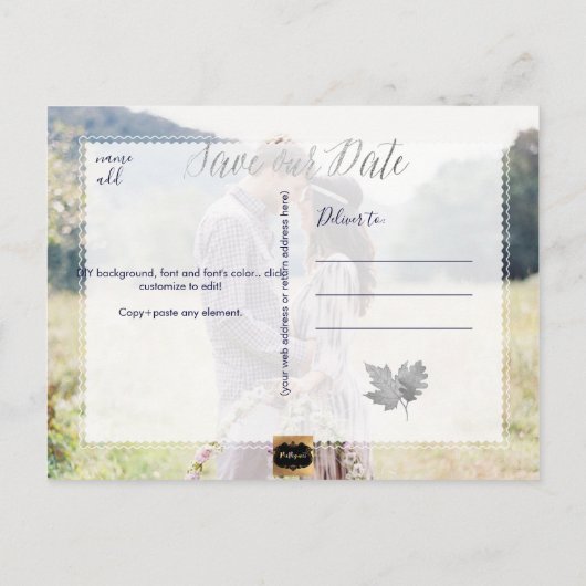 PixDezinesシルバー秋救の葉/私たちの日付 案内ポストカード (裏面)