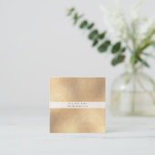 PixDezinesシンプルエレガント、フェイク金ゴールド+ホワイト スクエア名刺 (スタンド正面)