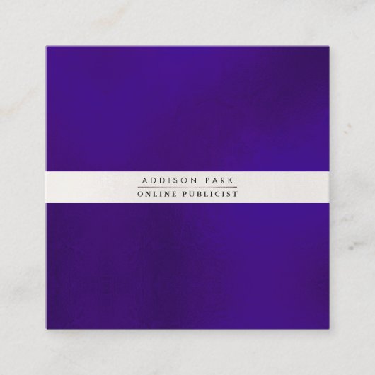 PixDezinesシンプルエレガント、ホワイト+バイオレット スクエア名刺 (正面)