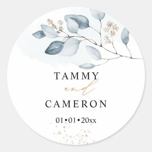 PixDezinesシンプル水カラーブルーガムユーカリ ラウンドシール (正面)