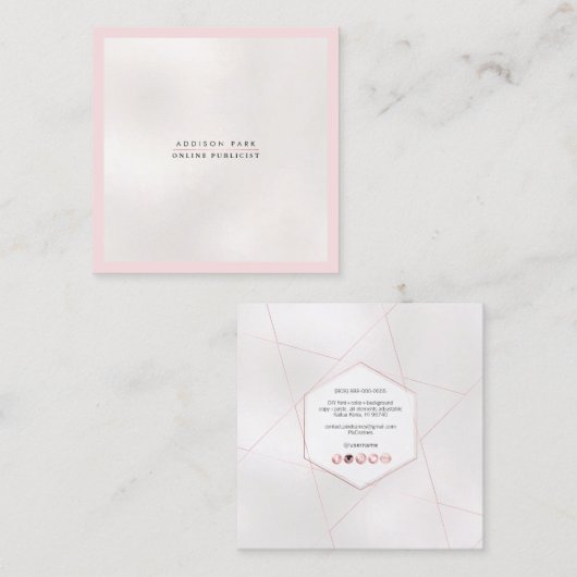 PixDezinesシンプル、パエレガントーリーホワイト+ピンク スクエア名刺 (正面/裏面)