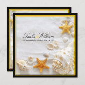 PixDezinesシーシェル/ビーチ/黄色+黒のフレーム 招待状 (正面/裏面)