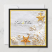 PixDezinesシーシェル/ビーチ/黄色+黒のフレーム 招待状 (正面)