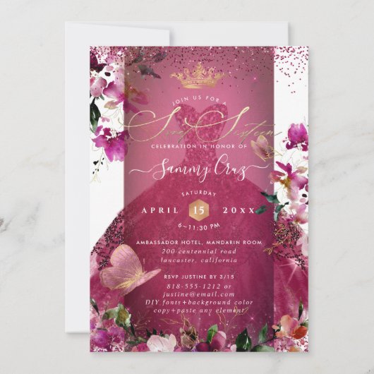 PixDezinesスウィート16さくらんぼレッドドレス招待状 招待状 (裏面)