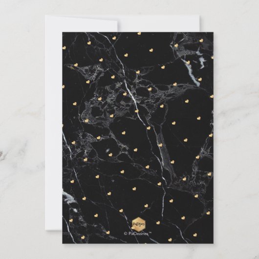 PixDezinesスクリプエレガントト、黒い大理石+フェイク金ゴールド 招待状 (裏面)