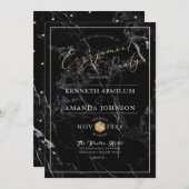 PixDezinesスクリプエレガントト、黒い大理石+フェイク金ゴールド 招待状 (正面/裏面)