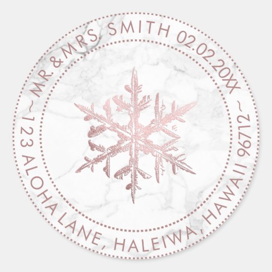 PixDezinesスノーフレークフェイクバラゴールドフォイル/大理石 ラウンドシール (正面)