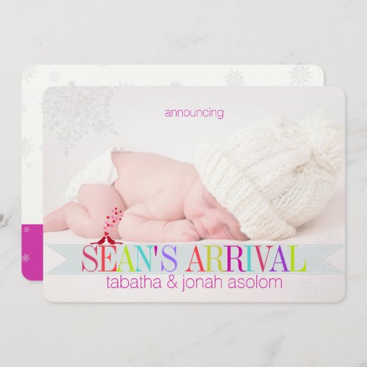 PixDezinesスノーフレーク写真誕生のお知らせ/DIY シーズンカード (正面/裏面)