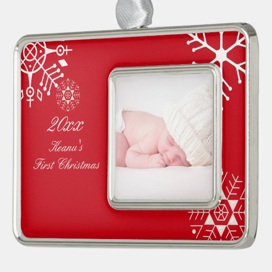 PixDezinesスノーフレーク初めてのクリスマス/DIYカラー シルバープレートフレームオーナメント (左)