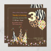 PixDezinesゼブラバルーン誕生日招待状 招待状 (正面/裏面)