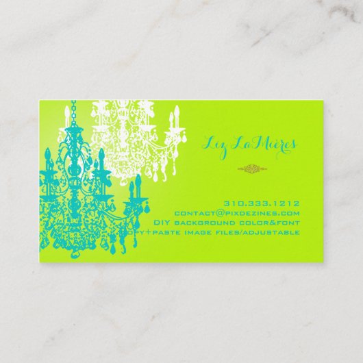 PixDezinesターコイズクリスタルシャンデリア/DIYカラー 名刺 (裏面)