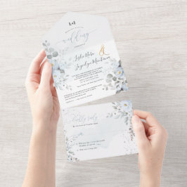 PixDezinesダスティエレガントブルーバラ オールインワン招待状