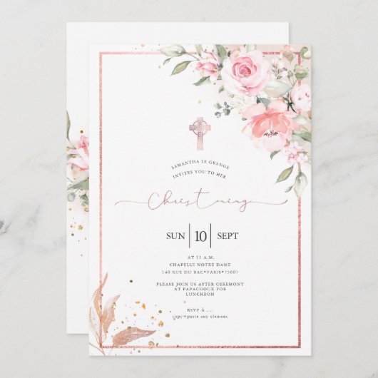 PixDezinesダスティピンクロセス《キリスト教》洗礼式や命名式 招待状 (正面/裏面)