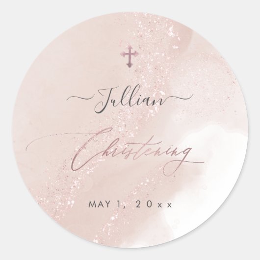 PixDezinesダスティピンクローズ金ゴールド《キリスト教》洗礼式や命名式 ラウンドシール (正面)