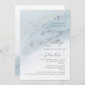 PixDezinesダスティブルーシルバー《キリスト教》洗礼式や命名式第1BD 招待状 (正面/裏面)