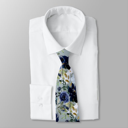 PixDezinesダスティブルーネイビーブルーウォーター色の花 ネクタイ (タイ)