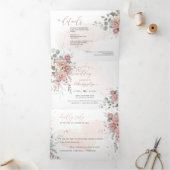 PixDezinesダスティ素朴ピンクローゼユーカリ 三つ折り招待状 (内部)