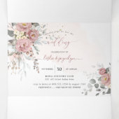 PixDezinesダスティ素朴ピンクローゼユーカリ 三つ折り招待状 (内部中)