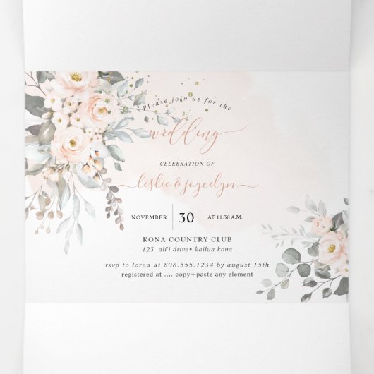 PixDezinesダスティ素朴赤面バラユーカリ 三つ折り招待状 (内部中)