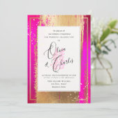 PixDezinesダブルハピネス、フェイク金ゴールドホットピンク 招待状 (スタンド正面)