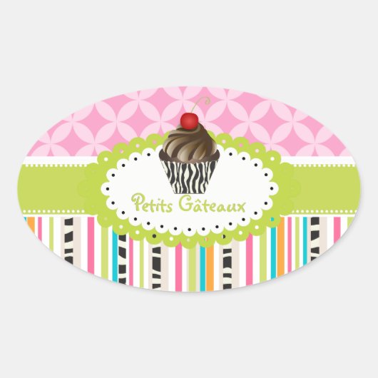 PixDezinesダブルファッジスワールのカップケーキ/DIYカラー 楕円形シール (正面)