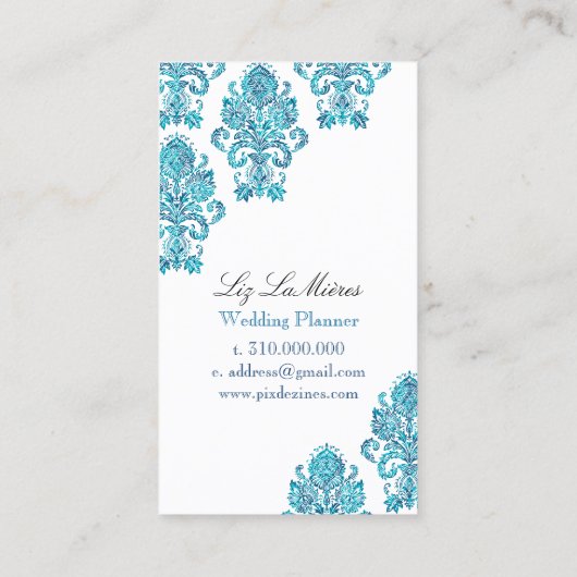 PixDezinesダマビクトリアンスク/DIYカラー/ティール（緑がかった色） 名刺 (裏面)