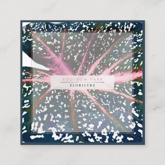 PixDezinesダークグリーンカラジウムコーラルスパイン スクエア名刺 (正面)