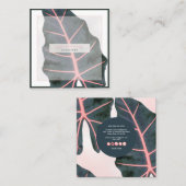 PixDezinesダークグリーンカラジウムコーラルスパイン スクエア名刺 (正面/裏面)