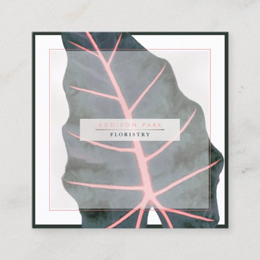 PixDezinesダークグリーンカラジウムコーラルスパイン スクエア名刺 (正面)