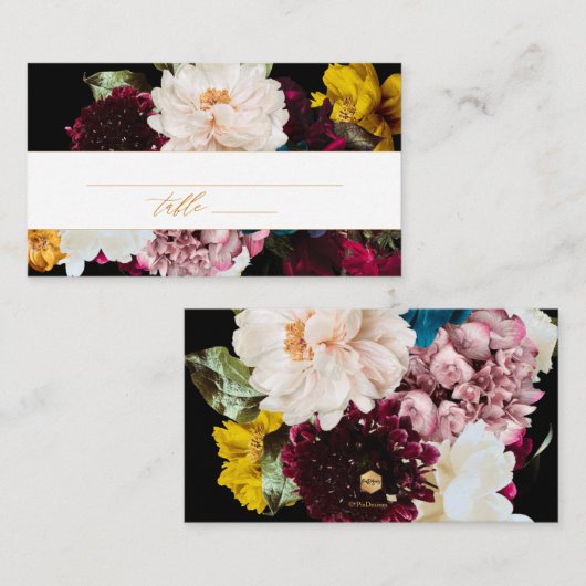 PixDezinesダークムーディフラワーズブライダルシャワー プレイスカード (正面/裏面)