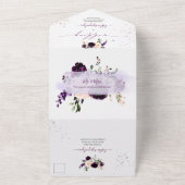 PixDezinesダーク素朴パープルH2バラ牡丹 オールインワン招待状 (外側)