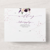 PixDezinesダーク素朴パープルH2バラ牡丹 オールインワン招待状 (裏面)