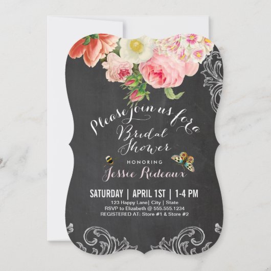 PixDezinesチャルクボード/バラ/ブライダルショー 招待状 (裏面)