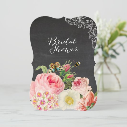 PixDezinesチャルクボード/バラ/ブライダルショー 招待状 (スタンド正面)