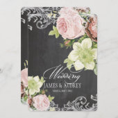 PixDezinesチャルクボード/roco/ヴィンテージバラ 招待状 (正面/裏面)