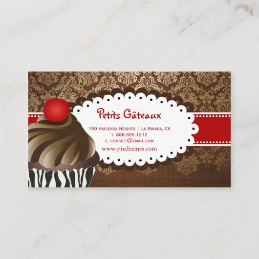 PixDezinesチョコレーエレガントトがカップケーキを旋回 名刺 (裏面)