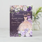 PixDezinesツインズキンセアニェラローズゴールドダスティパープル 招待状 (スタンド正面)