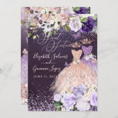 PixDezinesツインズスウィート16バラ金ゴールドダスティパープルI 招待状 (正面/裏面)