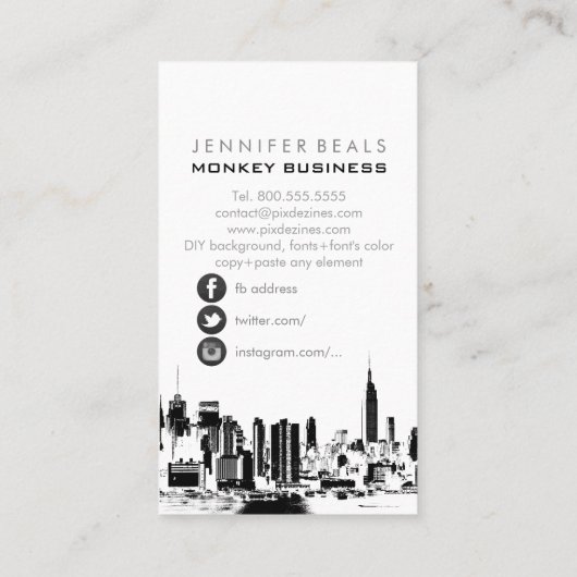 PixDezinesツインタワーズNYCスカイライン/チャルクボード 名刺 (裏面)