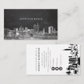 PixDezinesツインタワーズNYCスカイライン/チャルクボード 名刺 (正面/裏面)