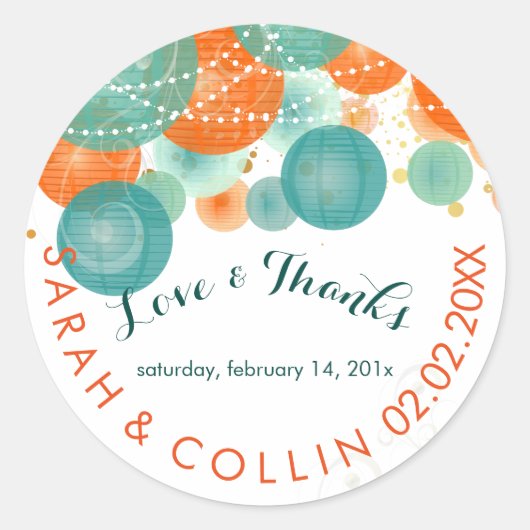 PixDezinesティール（緑がかった色）+オレンジランタン/ダイバックグラウンド ラウンドシール (正面)