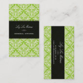 PixDezinesティール（緑がかった色）+パールセラインヴィンテージダマスク 名刺 (正面/裏面)